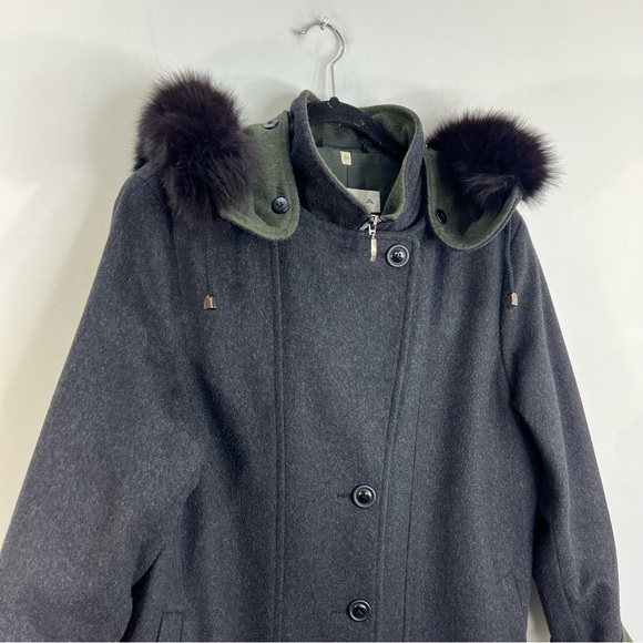 Vtg Italian made grey green wool blend LODEN coat removable fur trim hood EU 38 - Picture 6 of 17
